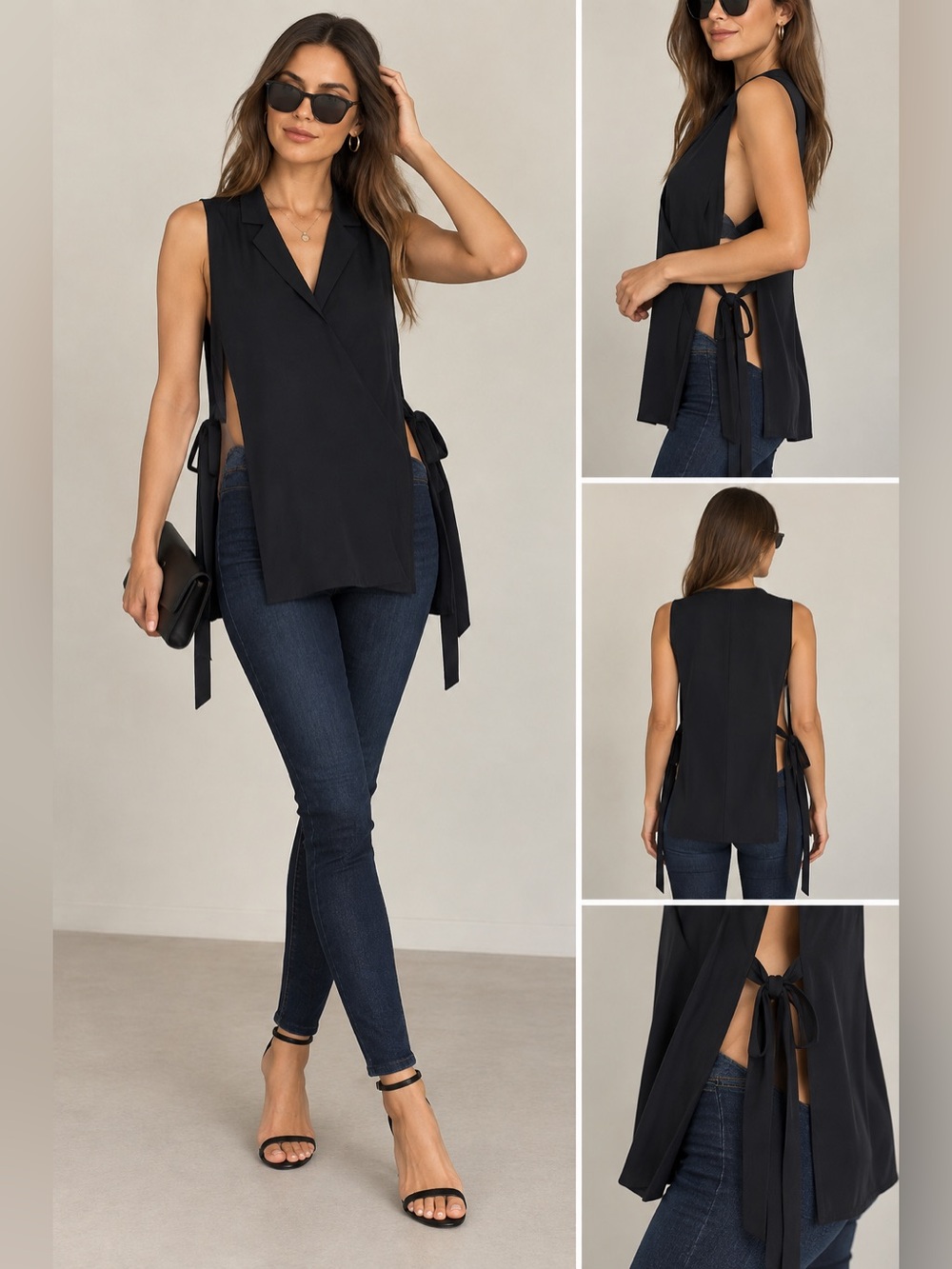 %100 viscose GrettaLuxe by A Sleeveless Wrap Blouse – Black – Size 8 – NWT